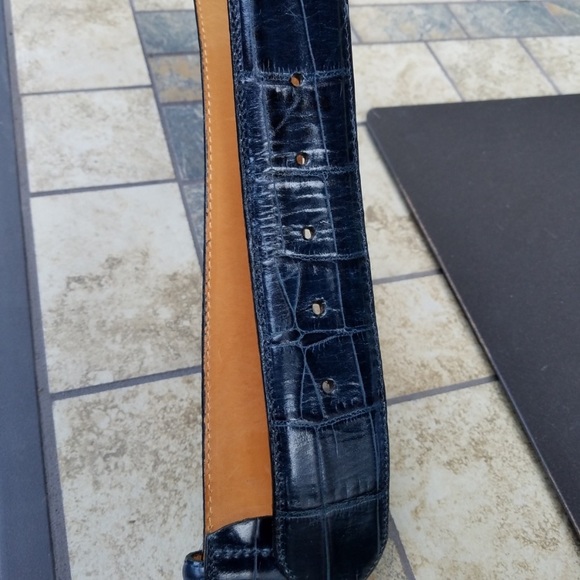 New S Nordstrom Leather Belt Croc Retro Navy - Picture 5 of 5